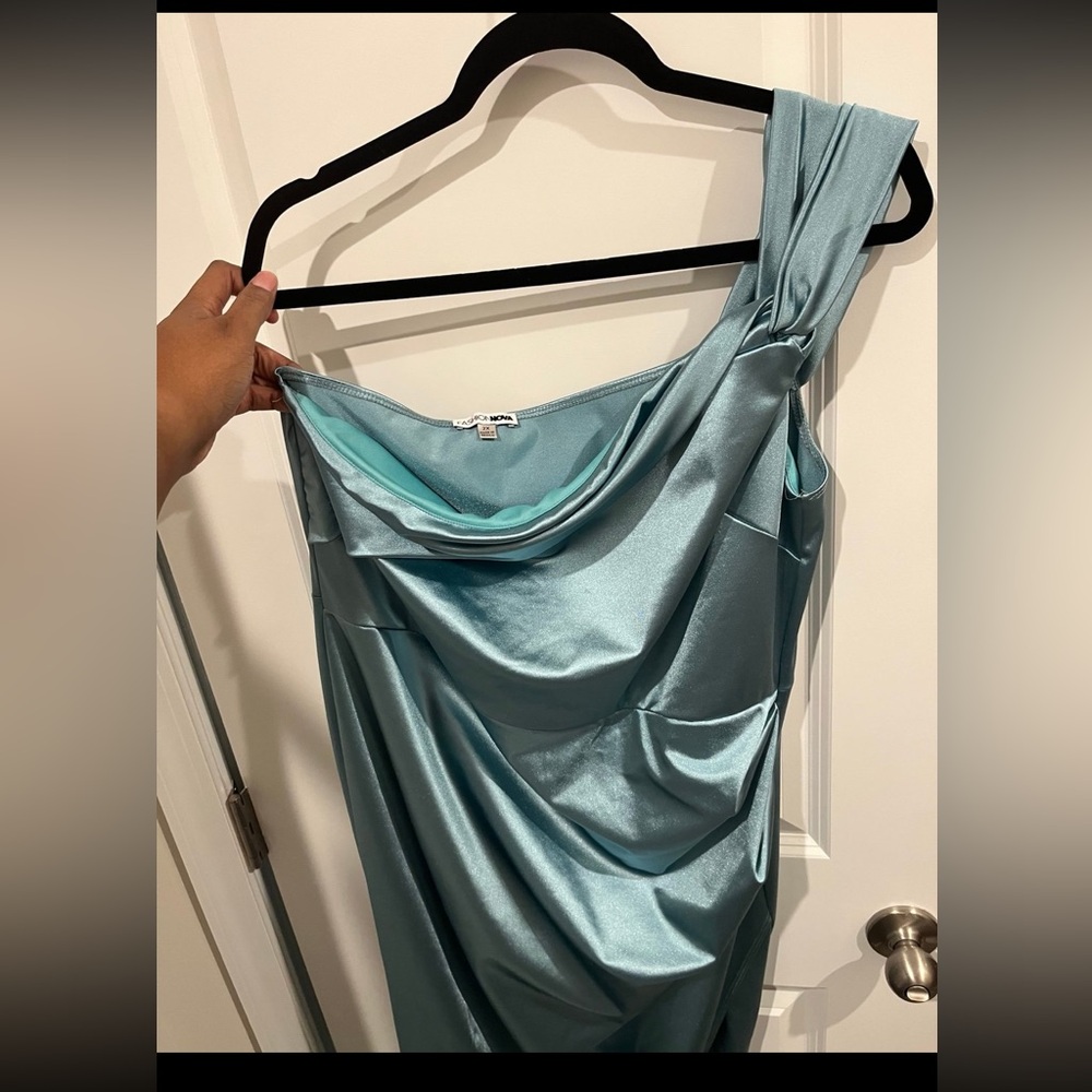 Fashion Nova One-Shoulder Teal Dress